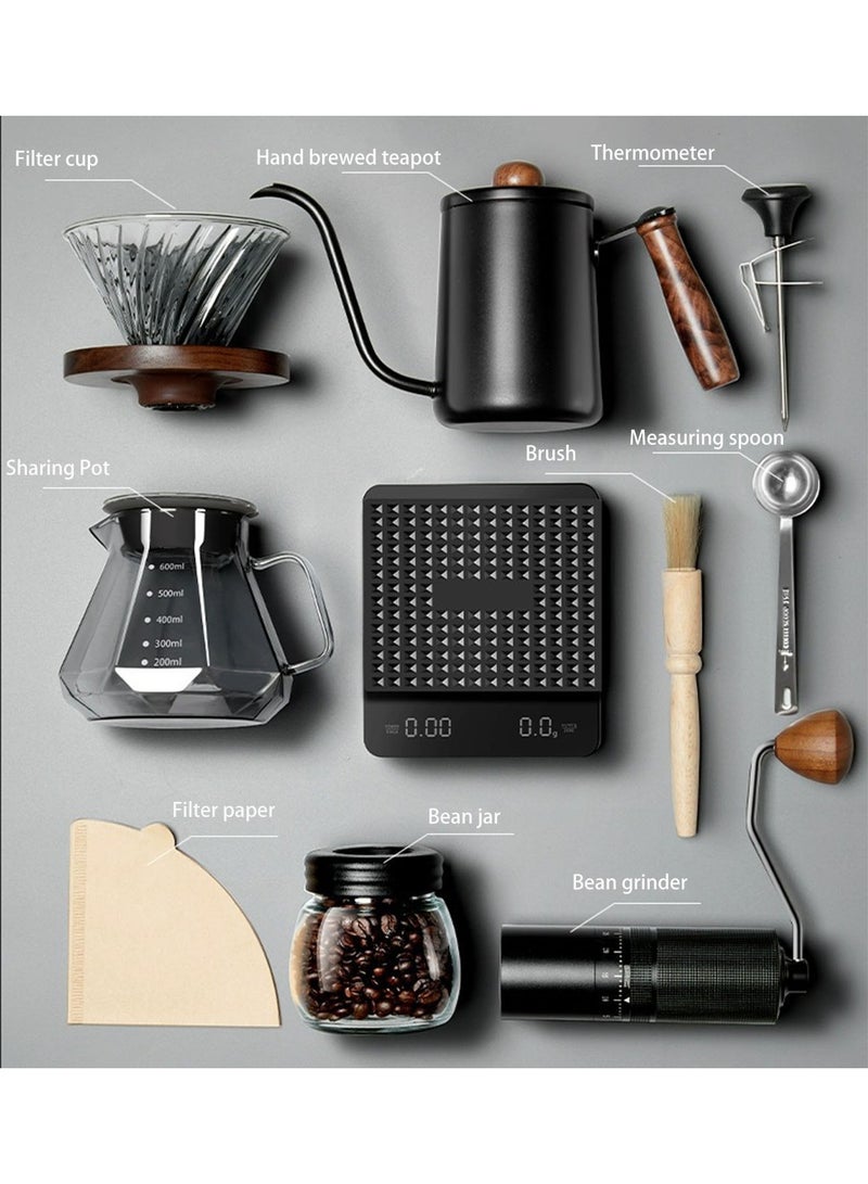 PAKCHOICE 10 Pcs Drip Coffee Maker Set V60 Drip Coffee Set with Goose Neck Kettle Digital Scale Manual Grinder and 100 Pcs Paper Filter Hand Brewing Coffee Accessories Kit - Image 4